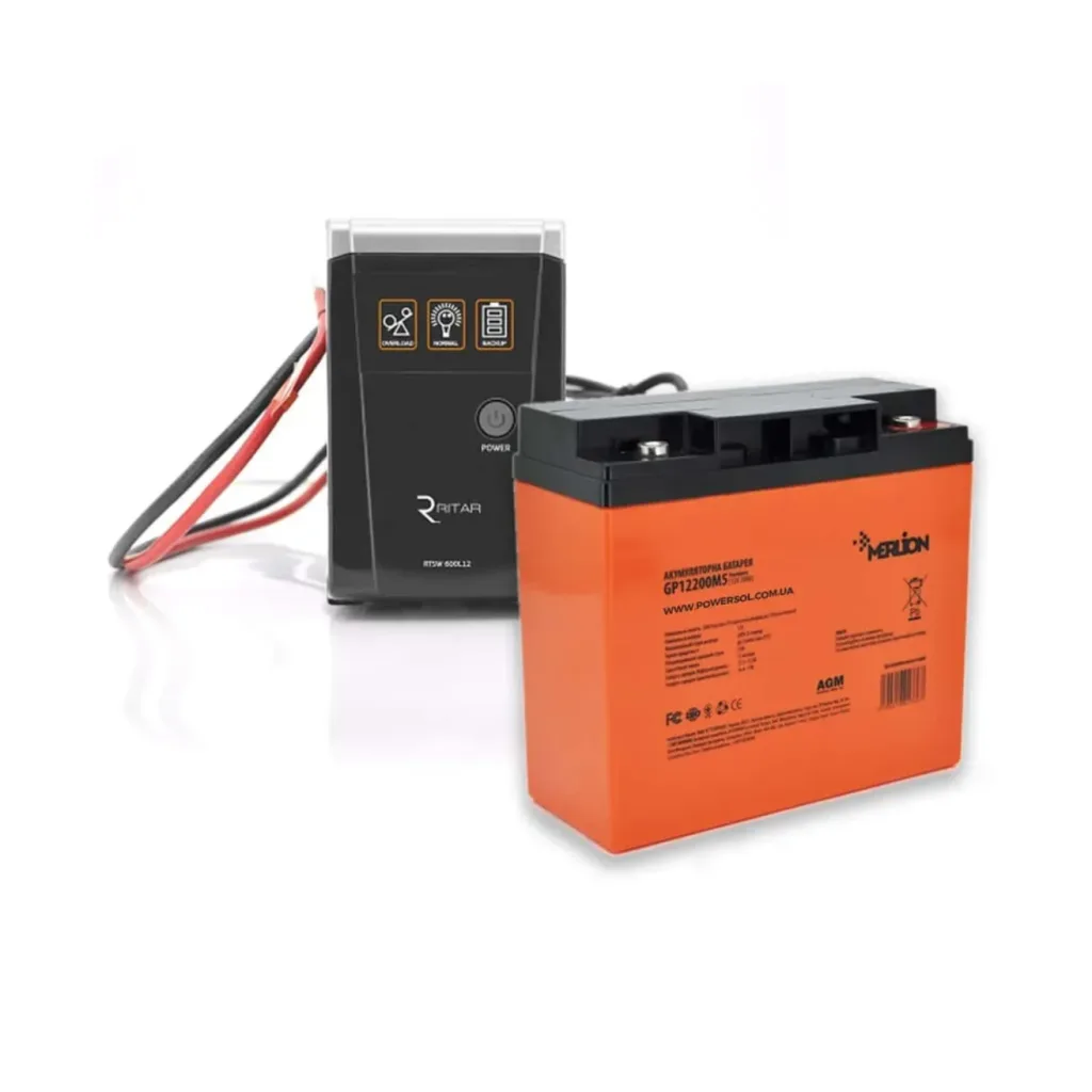 Комплект ДБЖ RITAR RTSW-600 LED з АКБ MERLION AGM 12V 60 Ah